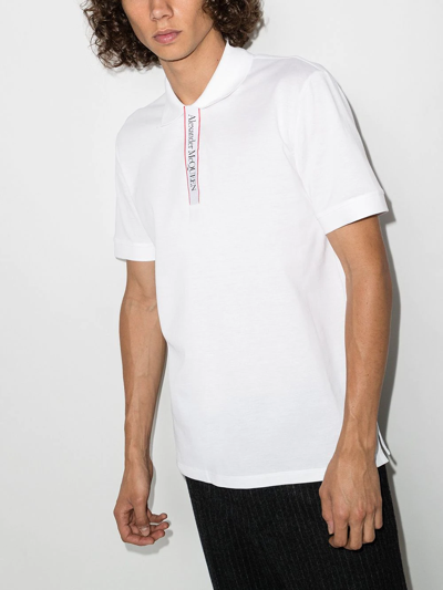 Shop Alexander Mcqueen Logo-tape Short-sleeve Polo Shirt In 白色