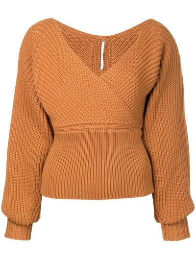 Shop Rosetta Getty Wrap Neckline Sweater In Brown