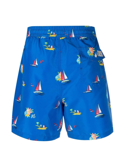 Shop Polo Ralph Lauren Logo-print Swim Shorts In Blue