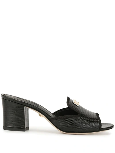 Shop Dolce & Gabbana Lizard-effect Block-heel Sandals In Black