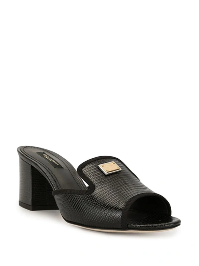 Shop Dolce & Gabbana Lizard-effect Block-heel Sandals In Black