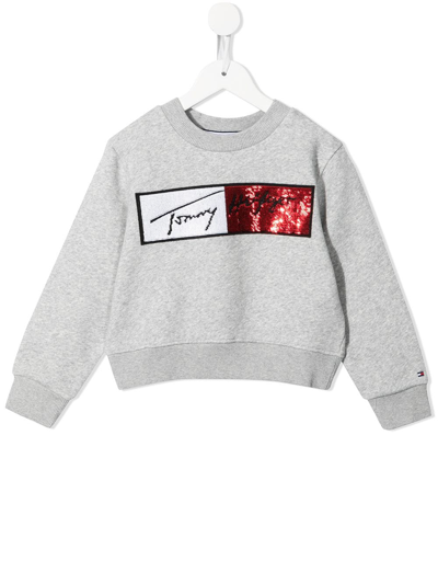 Shop Tommy Hilfiger Junior Sequin-embellished Cotton Sweatshirt In Grey