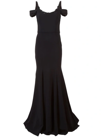 Shop Marchesa Notte Embellished Neck Gown In Black