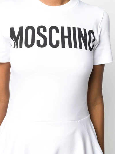 Shop Moschino Logo Pleated Dress In White