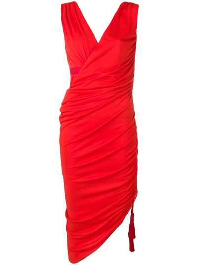 Shop Lanvin Ruched Midi Dress In Red