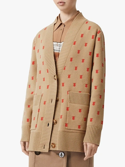 Shop Burberry Monogram Wool Cashmere Blend Oversized Cardigan In Neutrals
