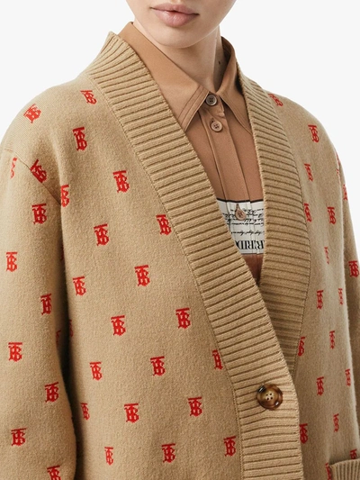 Shop Burberry Monogram Wool Cashmere Blend Oversized Cardigan In Neutrals