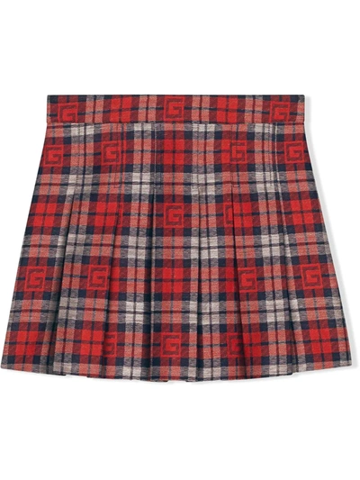 Shop Gucci Square G Check Skirt In Red