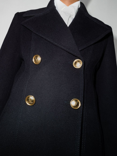 Shop Valentino Double-breasted Long Coat In Blau