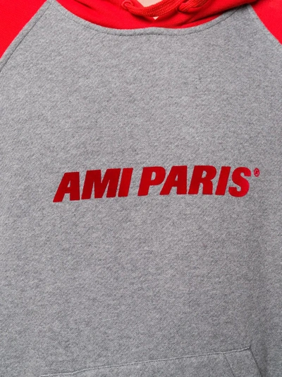 Shop Ami Alexandre Mattiussi Logo Flock Print Hoodie In Grey
