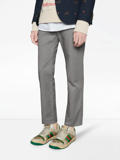 Gucci Gg Original Fabric And Leather Sneakers With Lateral Web Band In Neutrals