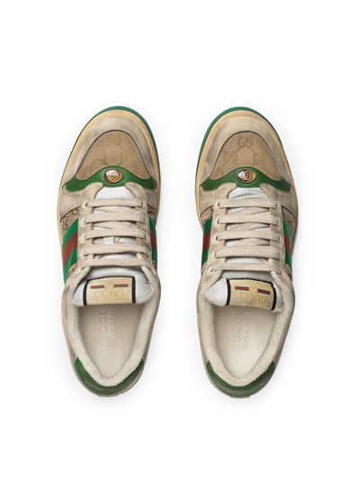 Gucci Gg Original Fabric And Leather Sneakers With Lateral Web Band In Neutrals