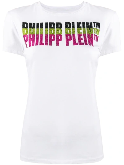 Shop Philipp Plein Embellished Logo Short Sleeve T-shirt In White