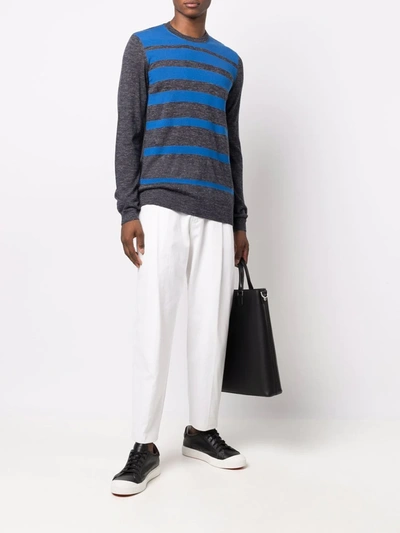 Hugo Boss Striped-knit Jumper In Grey