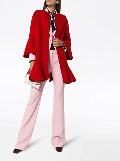 Shop Valentino Collarless Ruffled Coat In Red