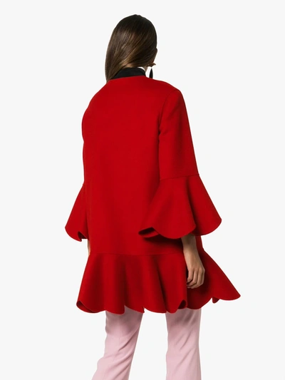 Shop Valentino Collarless Ruffled Coat In Red