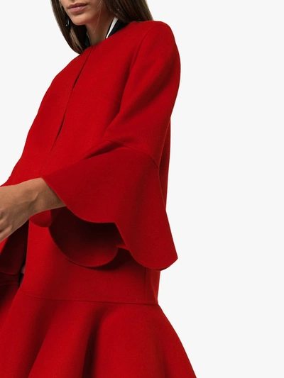 Shop Valentino Collarless Ruffled Coat In Red