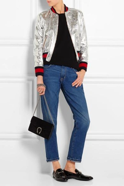 Shop Gucci Metallic Leather Bomber Jacket