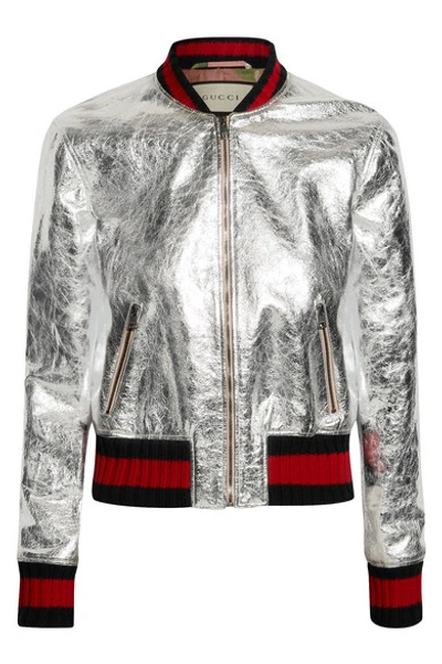 Shop Gucci Metallic Leather Bomber Jacket