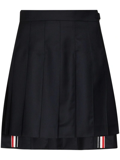 Thom Browne Asymmetric Pleated Miniskirt In Blue