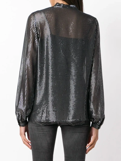 Shop Saint Laurent Striped Lamé Shirt In Black
