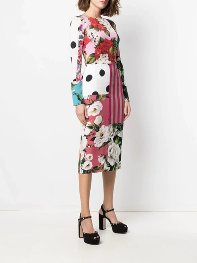 Shop Dolce & Gabbana Patchwork-print Charmeuse Dress In White