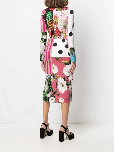 Shop Dolce & Gabbana Patchwork-print Charmeuse Dress In White