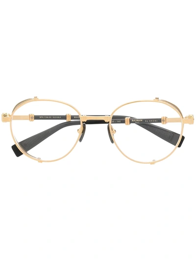 Balmain Gold Tone Brigade-i Round Glasses In Gold