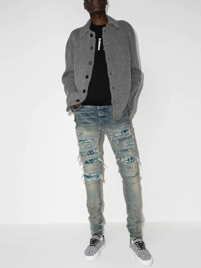 Shop Amiri Pj Trasher Distressed-effect Skinny Jeans In Blue
