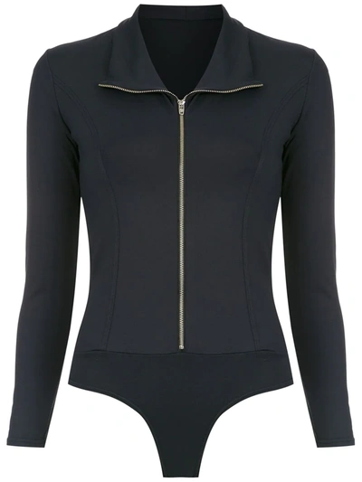 Shop Amir Slama Zip Bodysuit In Black