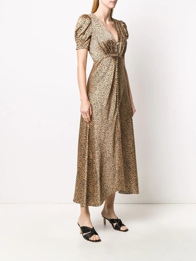 Shop Saloni Leopard Print V-neck Dress In Brown