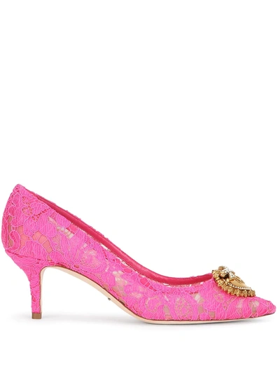 Shop Dolce & Gabbana Embellished Lace Pumps In Pink