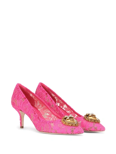 Shop Dolce & Gabbana Embellished Lace Pumps In Pink