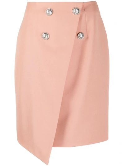 Shop Balmain Stud-embellished Asymmetric Skirt In Neutrals