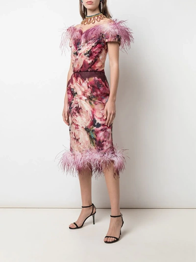 Shop Marchesa Off-the-shoulder Printed Dress In Pink