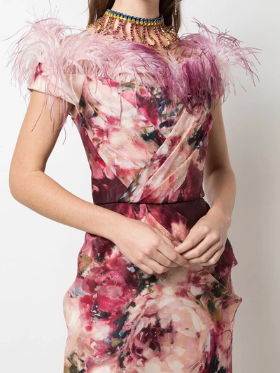Shop Marchesa Off-the-shoulder Printed Dress In Pink