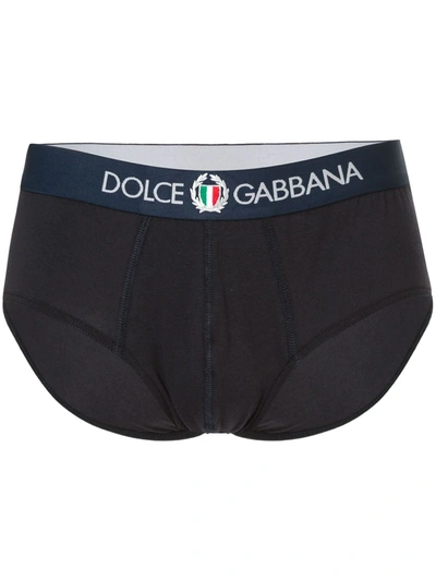 Shop Dolce & Gabbana Brando Logo-waistband Briefs In Blue