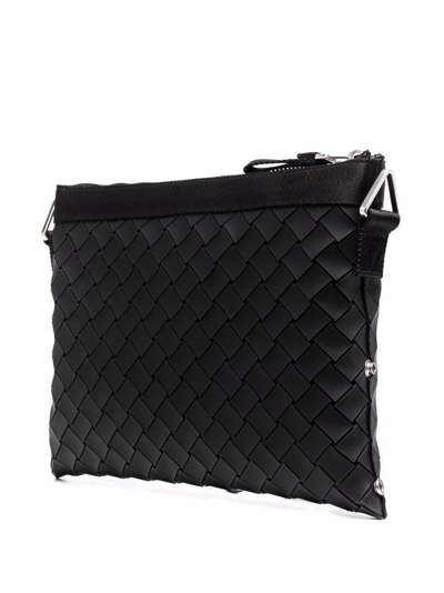 Shop Bottega Veneta Interwoven Faux-leather Shoulder Bag In Black