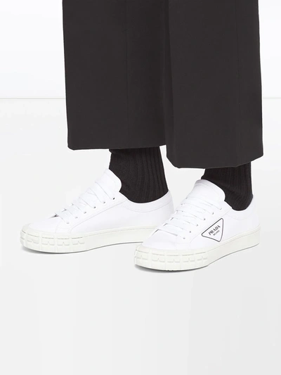 Prada Wheel Low-top Sneakers With Logo In White