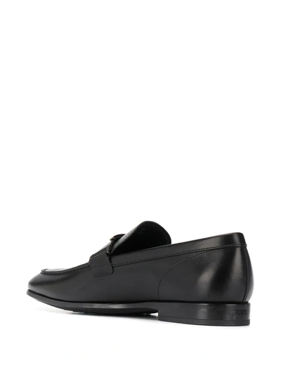 Shop Tod's T Logo Leather Loafers In Black