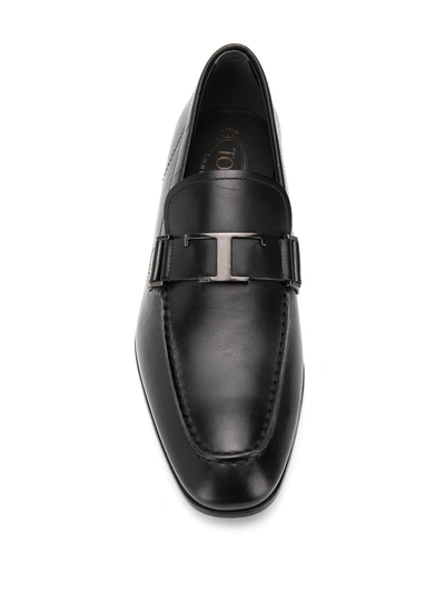 Shop Tod's T Logo Leather Loafers In Black