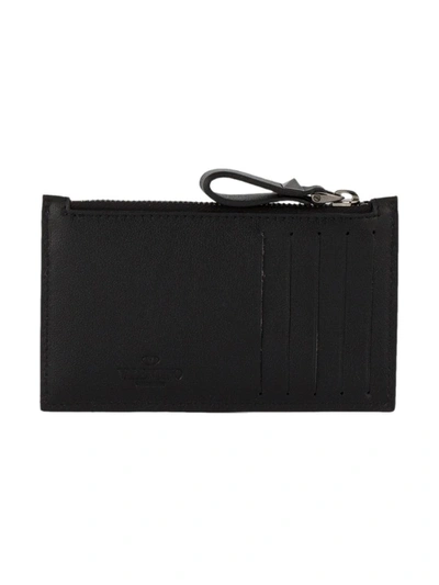 Shop Valentino Rockstud Zip Cardholder In Black
