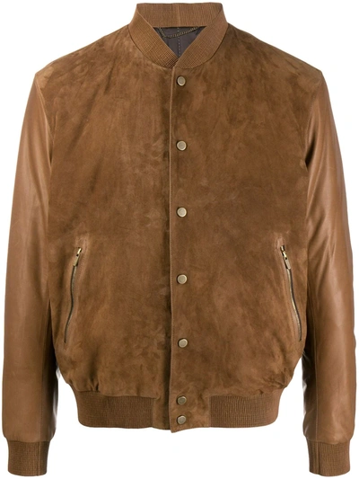 Shop Ajmone Suede-panel Bomber Jacket In Brown