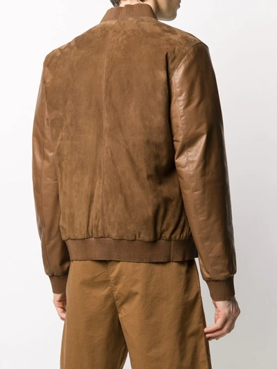 Shop Ajmone Suede-panel Bomber Jacket In Brown