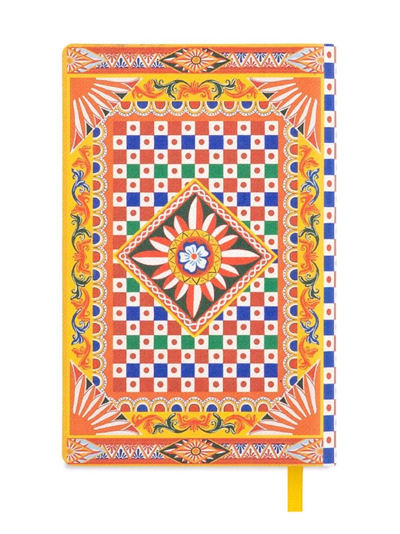 Dolce & Gabbana Small Carretto-print Ruled Notebook In Orange