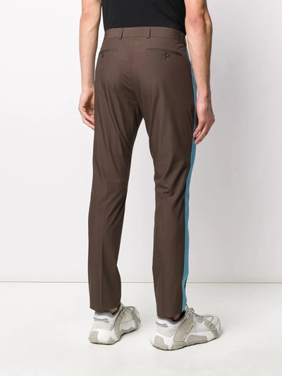 Shop Valentino Contrast Tape Slim-fit Trousers In Brown