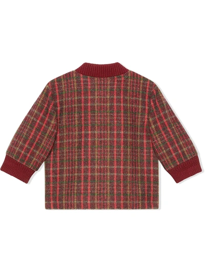Shop Gucci Check Print Bomber Jacket In Red