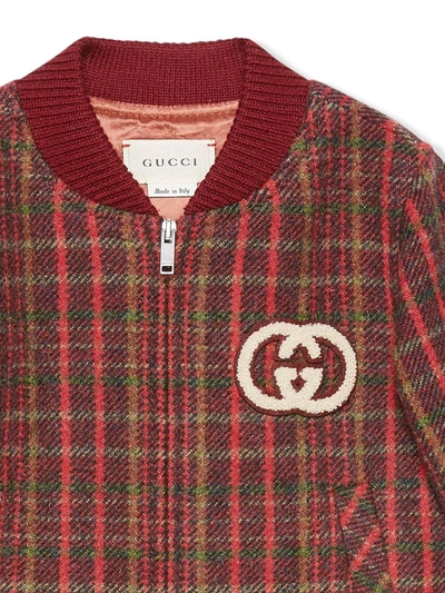 Shop Gucci Check Print Bomber Jacket In Red