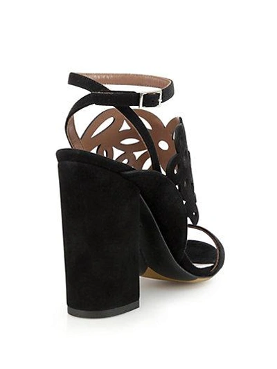 Shop Tabitha Simmons Floral Laser-cut Suede Sandals In Black