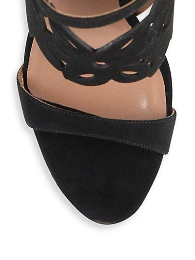 Shop Tabitha Simmons Floral Laser-cut Suede Sandals In Black